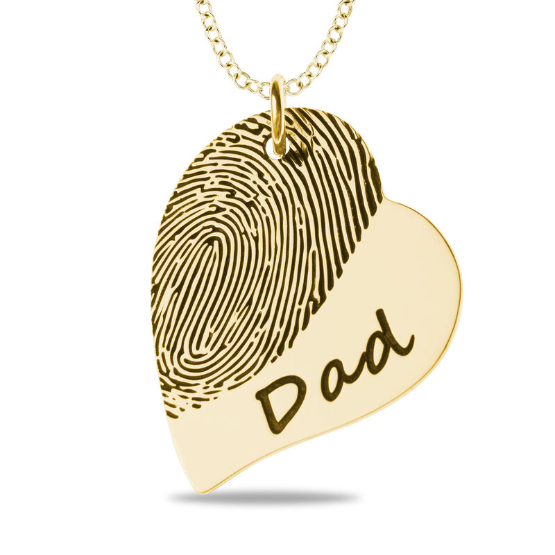 Fingerprint and Handwriting Heart Pendant in 10k Yellow Gold image number null