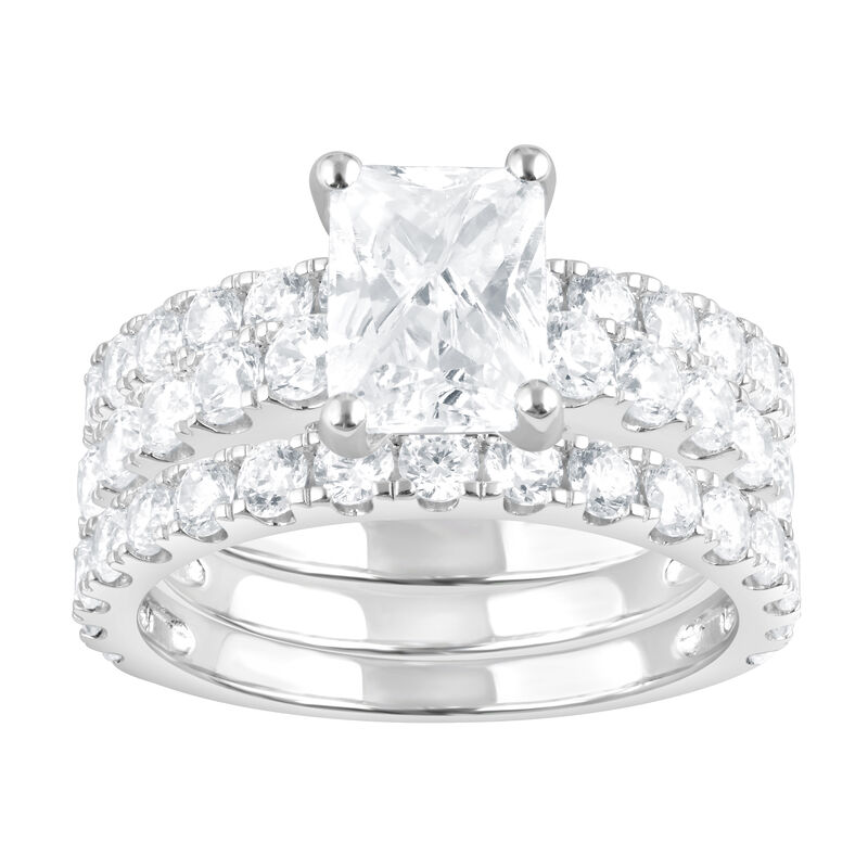 Emerald Lab Grown Diamond 5ctw. Three Ring Engagement Set in 14k White Gold image number null