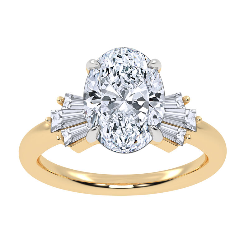 Oval-Cut Lab Grown 2 3/8ctw. Diamond With Baguette-Cut Diamond Accents Engagement Ring in 14k Yellow Gold image number null