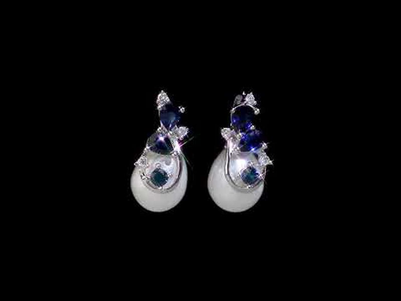  Sapphire & Freshwater Pearl Stud Earrings 4/5ctw in 10k White Gold image number null