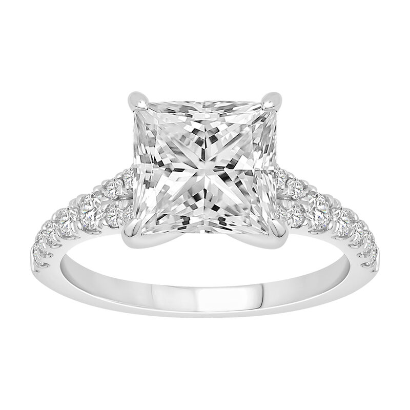 Princess-Cut Lab Grown 3ct. Diamond Split Shank Engagement Ring in 14k White Gold image number null