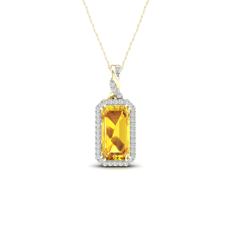 Emerald-Cut Citrine Halo Pendant in 10k Yellow Gold image number null