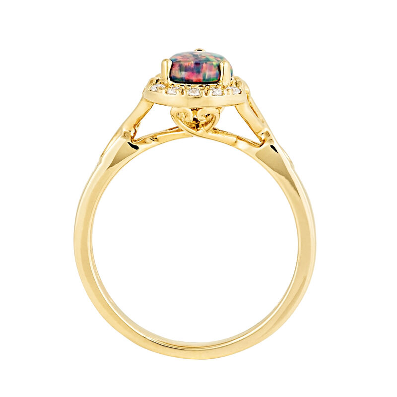 Pear Shape Created Opal & Lab Grown Diamond Swirl Heart Ring in 10k Yellow Gold image number null