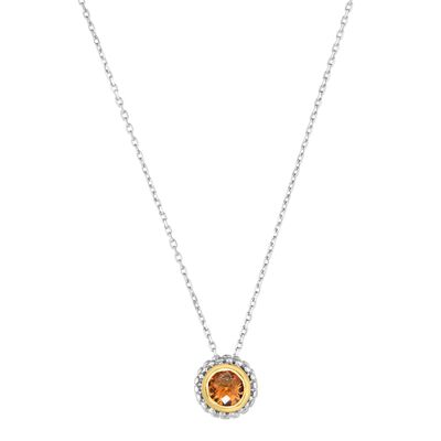 Citrine Double Halo Pendant 18" in Sterling Silver