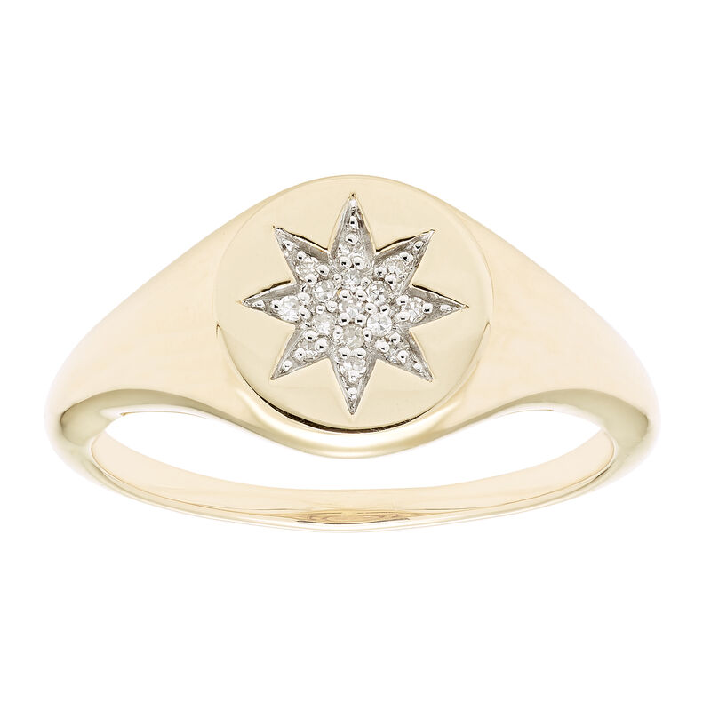 Diamond Starburst Signet Ring in 14k Yellow Gold image number null