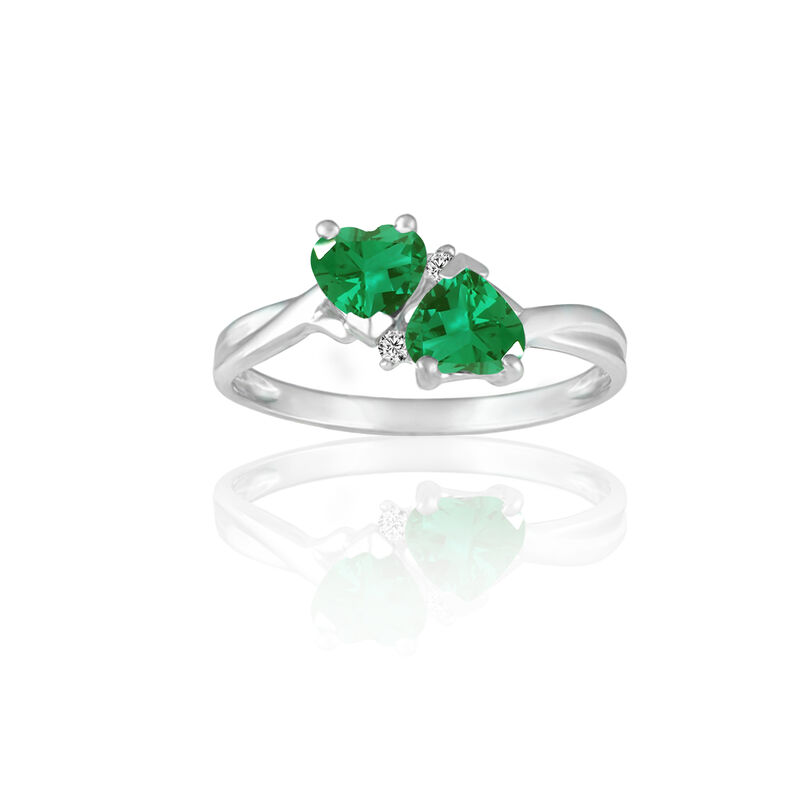 Emerald Created Double Heart Diamond Ring in Sterling Silver image number null