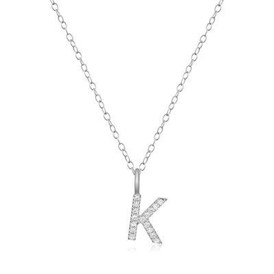 Lab Grown Diamond Letter K Initial Pendant Necklace in Sterling Silver