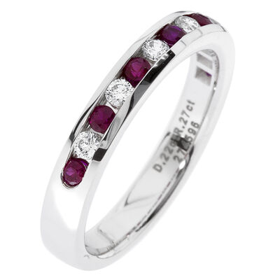Diamond & Ruby Channel Set 1/4ctw. Band in 14k White Gold