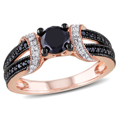 Round Black Diamond 1ctw. Split Shank Engagement Ring in 10k Rose Gold