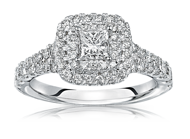 Delaney. Princess-Cut Double Diamond Halo Engagement Ring in 14k White Gold image number null