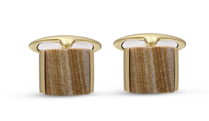 Wood Jasper Stone Cufflinks in Sterling Silver & 14k Yellow Gold Plating image number null