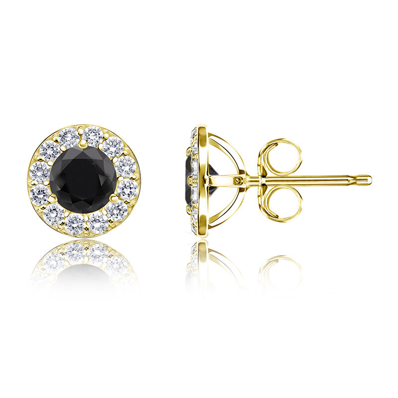 Black & White ¾ct. Diamond Halo Stud Earrings in 14k Yellow Gold image number null