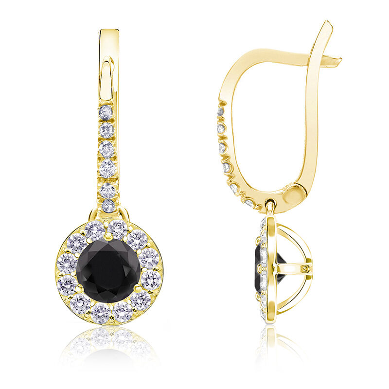 Black Diamond Halo ¾ct. Drop Earrings in 14k Yellow Gold image number null