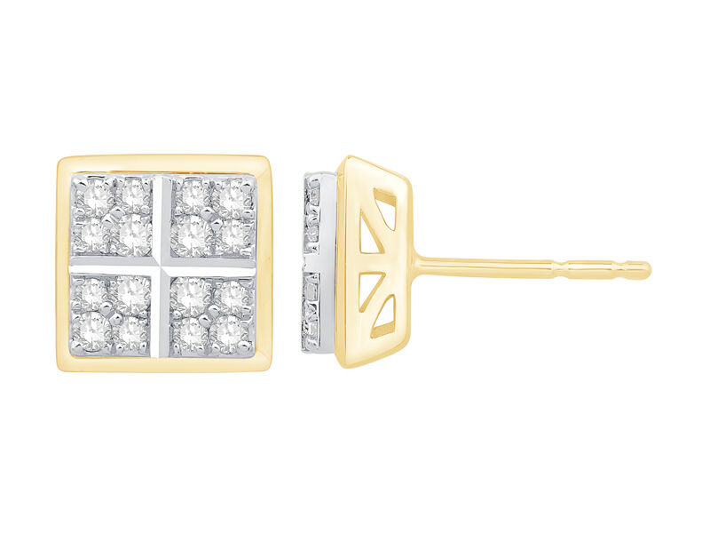 Diamond Quad Cluster Stud Earrings in 10k Yellow & White Gold image number null