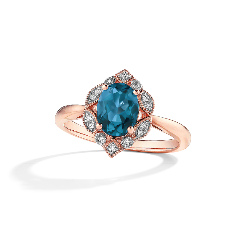 Oval London Blue Topaz & Diamond Ring in 10k Rose Gold image number null