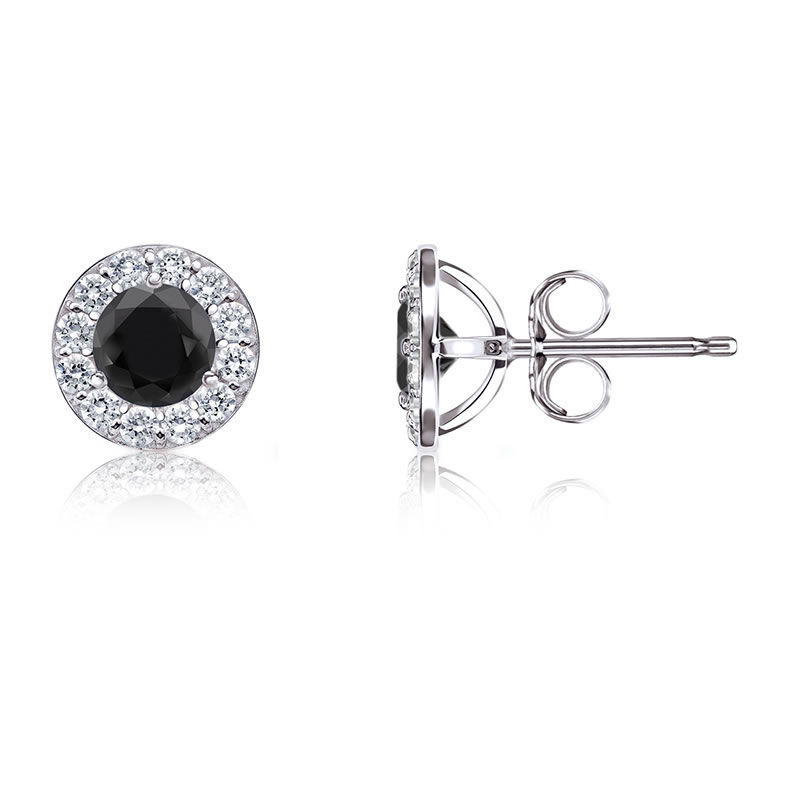 Black Diamond 1/4ct. t.w. Halo Stud Earrings in 14k White Gold image number null