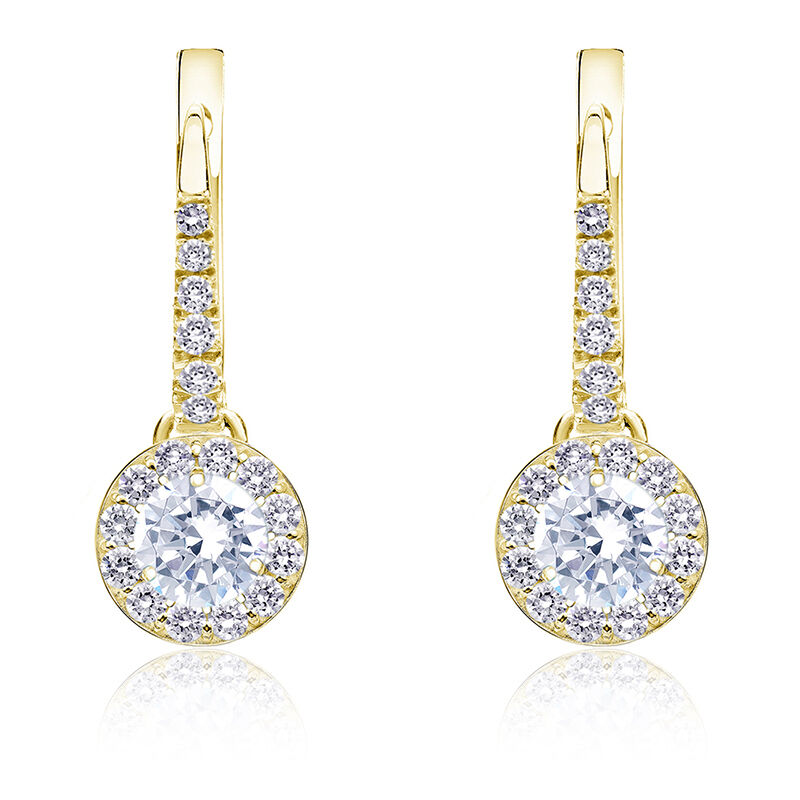 Diamond Halo 1/2ctw. Dangle Earrings in 14k Yellow Gold image number null