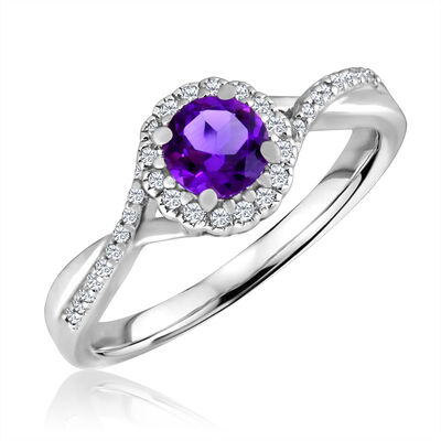 Round-Cut Amethyst & Diamond Infinity Ring in Sterling Silver