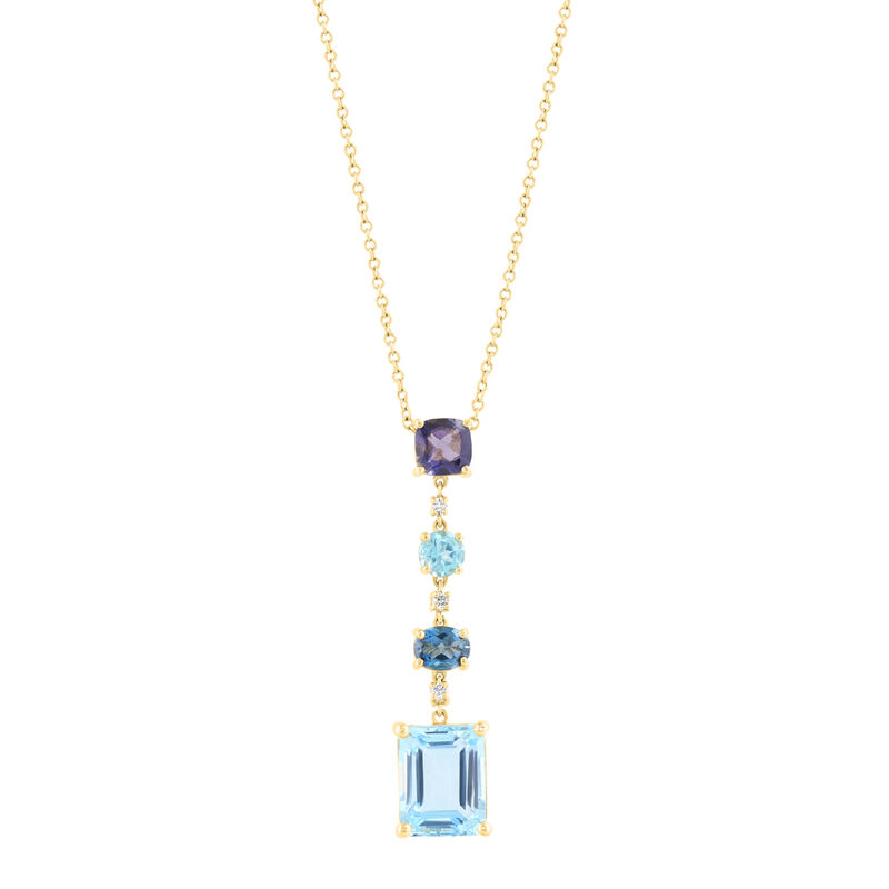 EFFY Blue Topaz & Diamond Drop Pendant in 14k Yellow Gold image number null