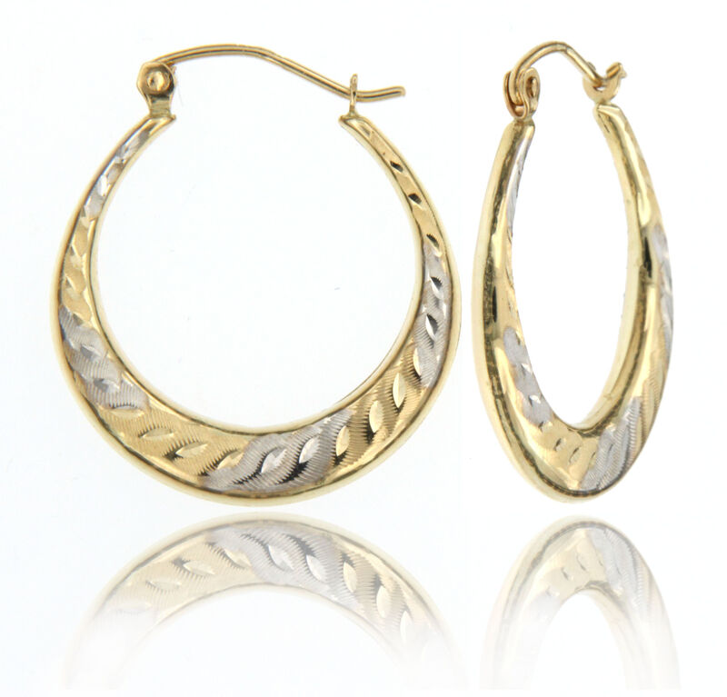 Diamond Cut Hollow Hoop Earrings in 14k Yellow and White Gold image number null