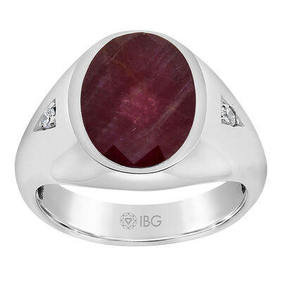 Men's Ruby Doublet & Diamond Ring in 10k White Gold