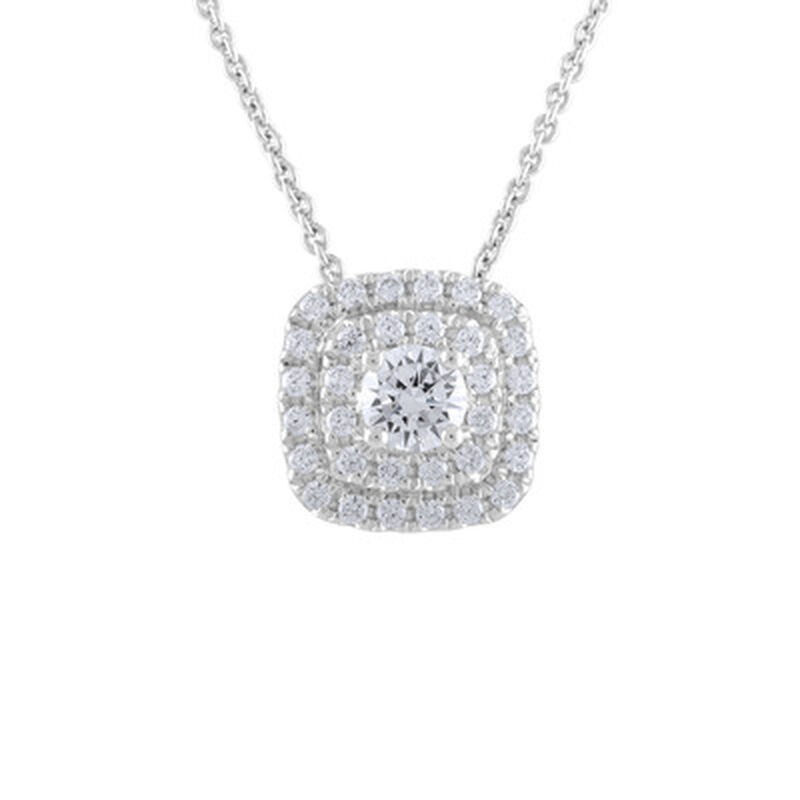 Lab Grown 5/8ct. Diamond Cushion Halo Pendant in 14k White Gold image number null