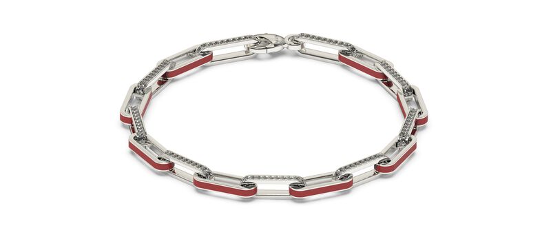 Brilliant-Cut Lab Grown Diamond Red Ceramic Paperclip Bracelet in Sterling Silver image number null