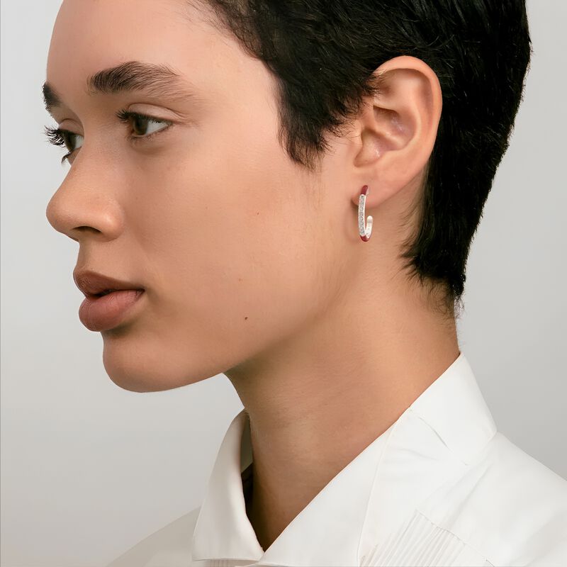 Brilliant-Cut Lab Grown Diamond Red Ceramic Hoop Earrings in Sterling Silver image number null