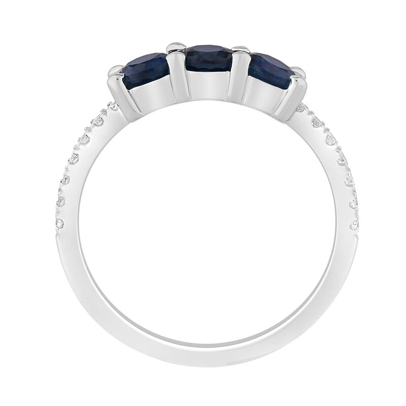 Brilliant-Cut 3-Stone Blue Sapphire & Diamond Ring in 10K White Gold image number null