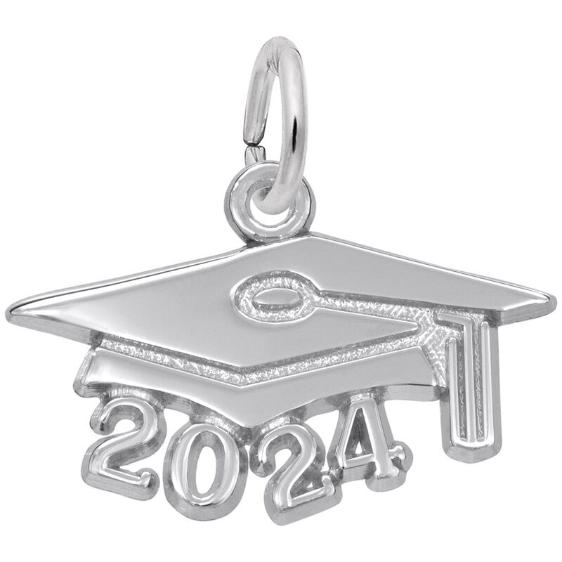 Large 2024 Graduation Cap Charm in 14k White Gold image number null