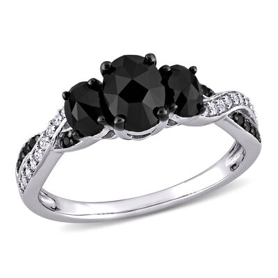 Black Diamond 3-Stone Twist Engagement Ring in 10k White Gold