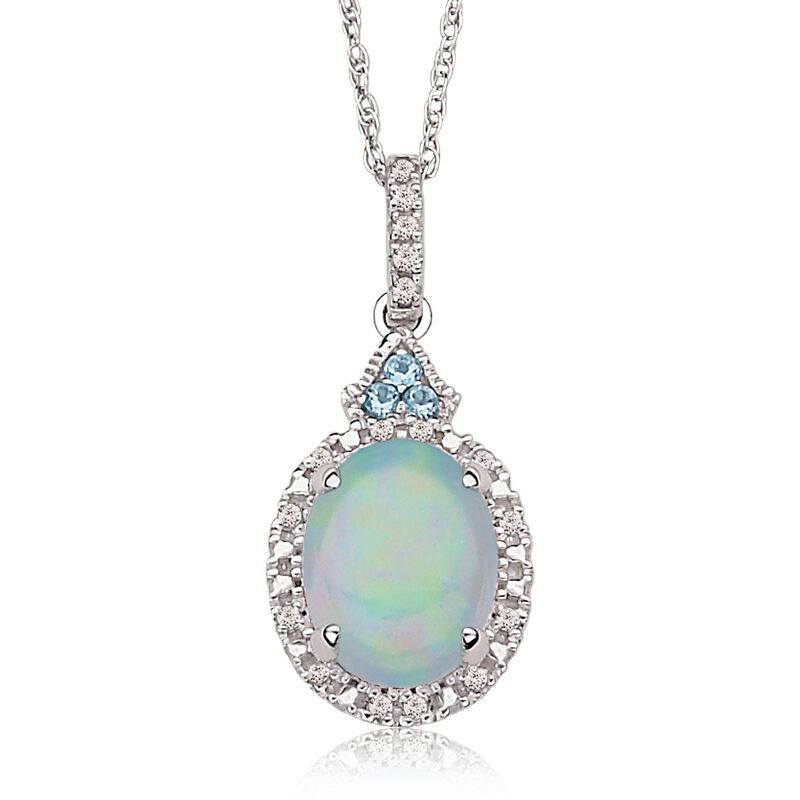 Oval Created Opal &amp; Diamond Halo Pendant in 10k White Gold image number null