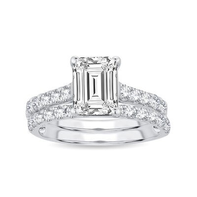 Ellison. Emerald-Cut Lab Grown 3ctw. Diamond Bridal Set in 14k White Gold