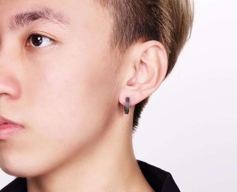 Hoop Earrings in Black Ion Plated Stainless Steel image number null