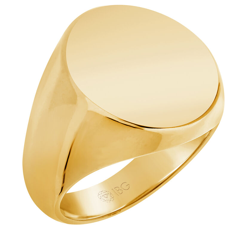 Oval All polished Top Signet Ring 18x18mm in 14k Yellow Gold  image number null