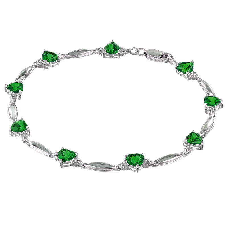 Created Emerald Heart Bracelet in Sterling Silver image number null