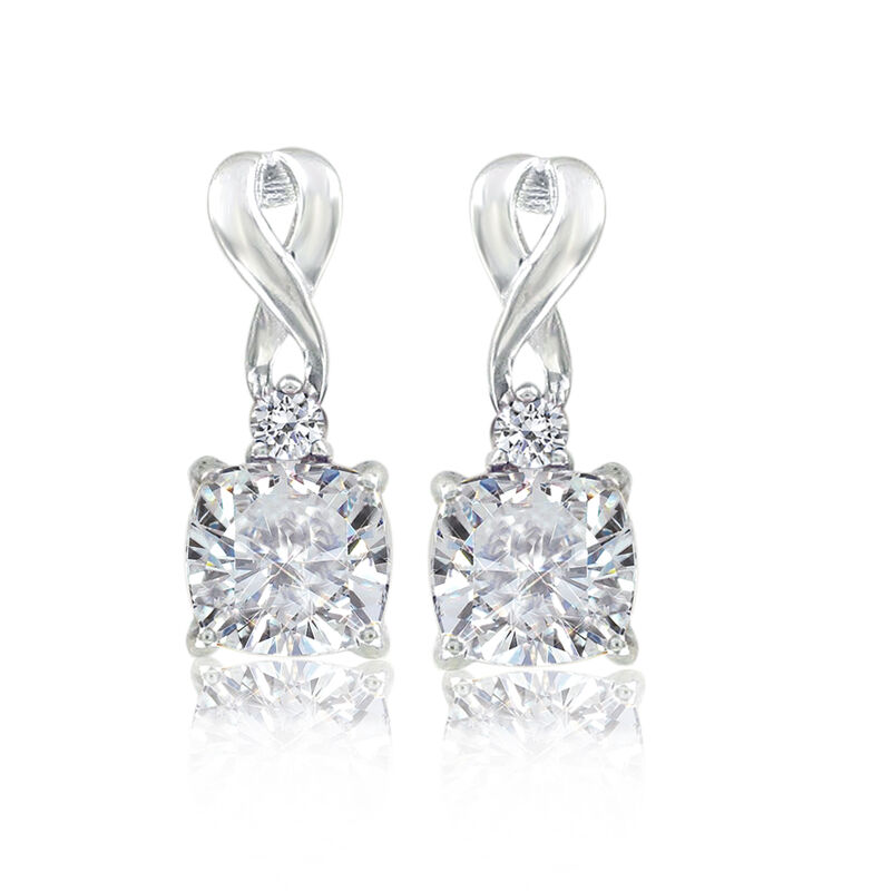 White Sapphire Created Drop Twist Earrings in Sterling Silver image number null