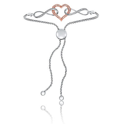 Diamond Heart & Interlocking Infinity Bolo Bracelet