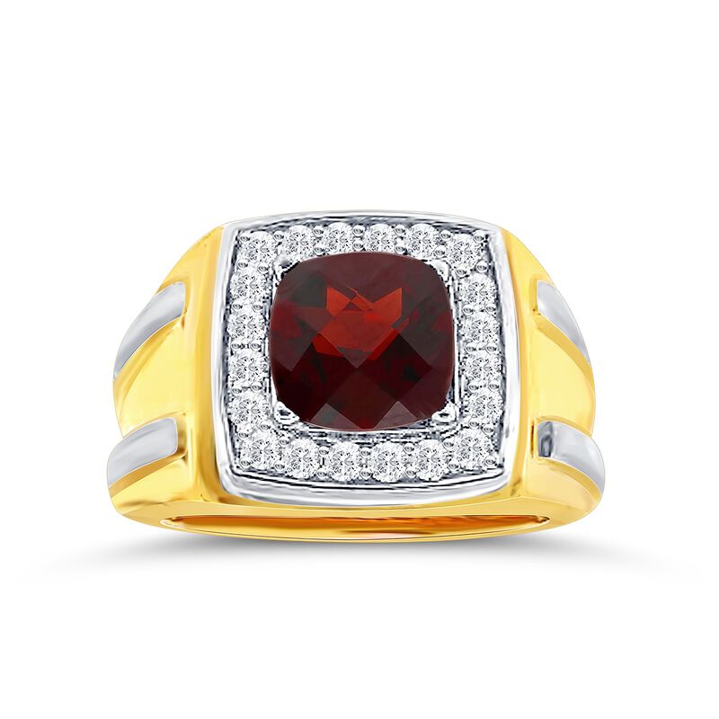 Men's Cushion-Cut Garnet & Diamond Ring in 10k Two-Tone Gold image number null