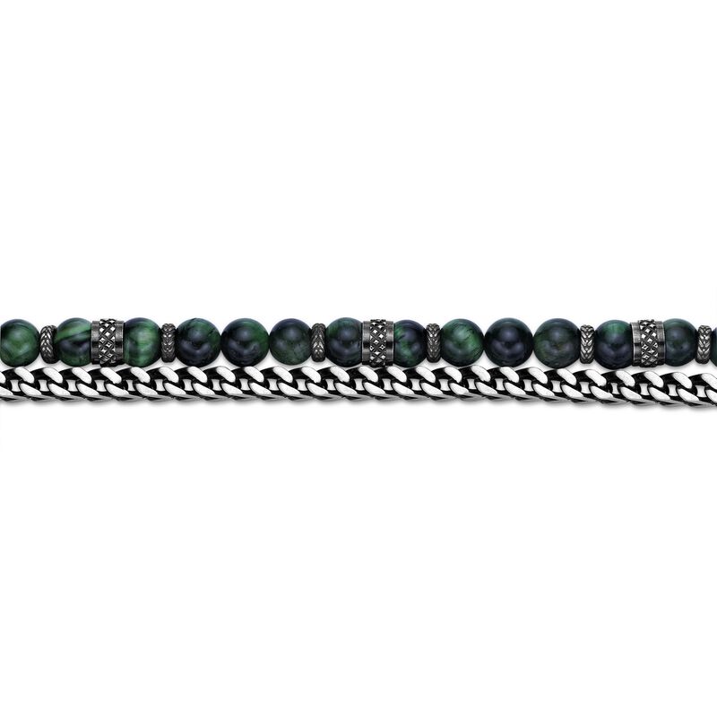 Green Tiger's Eye Bracelet in Antique Finish Stainless Steel image number null