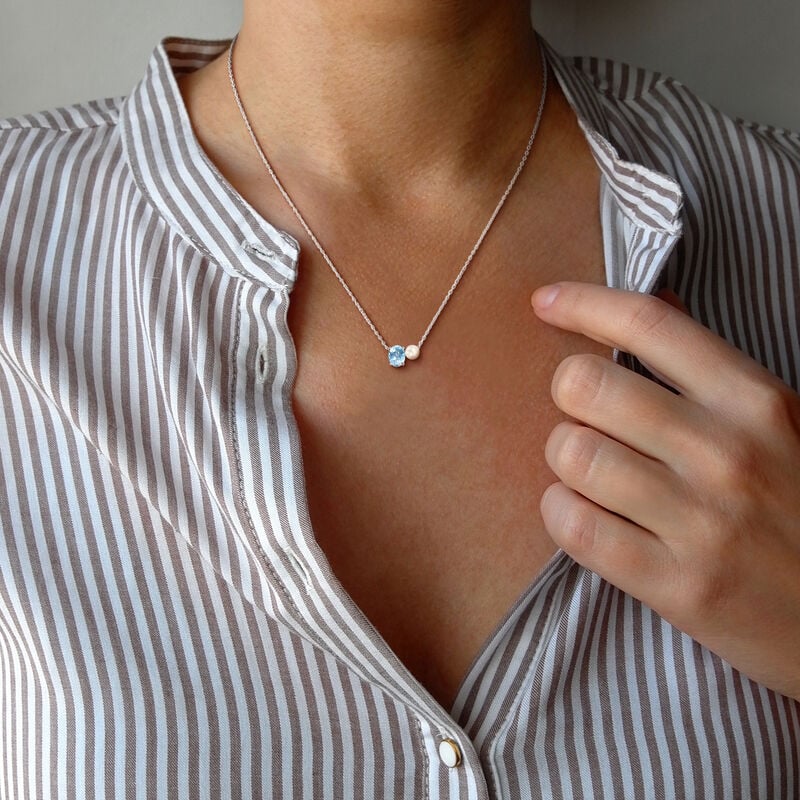 Blue Topaz & Freshwater Cultured Pearl Necklace in Sterling Silver image number null