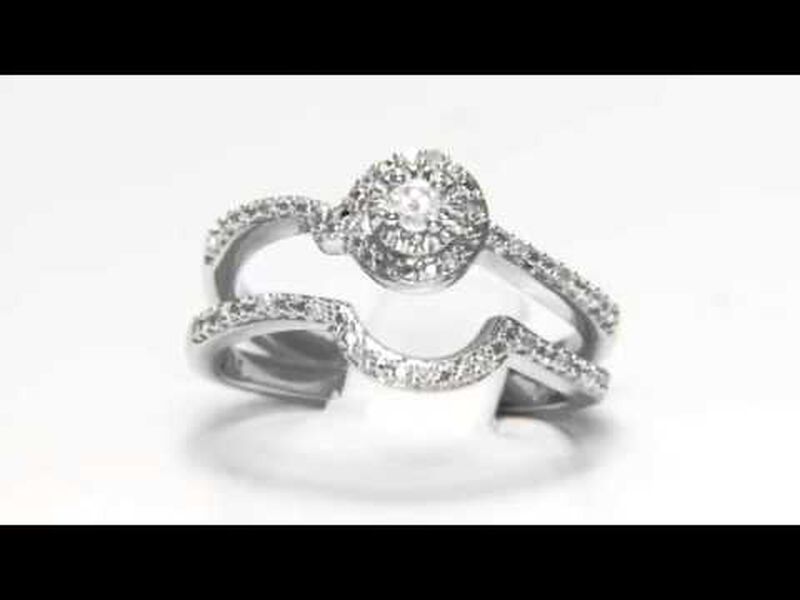 Diamond Halo 1/7ctw. Ring + Band 2-Piece Ring Set in Sterling Silver image number null
