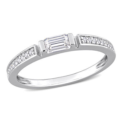 Emerald-Cut 3/8ctw. Created Moissanite Fashion Ring in Sterling Silver