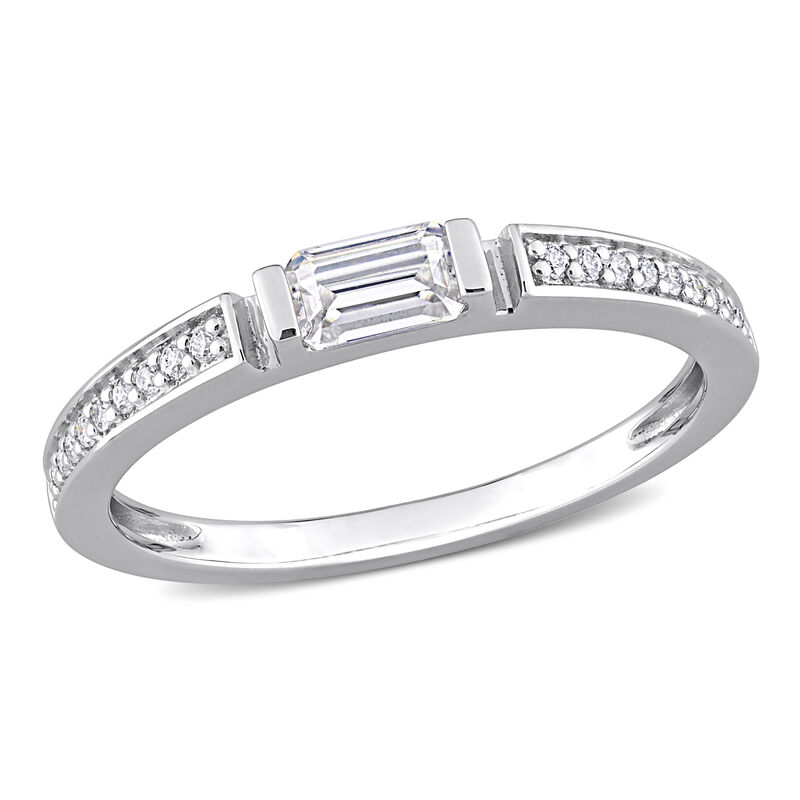 Emerald-Cut 3/8ctw. Created Moissanite Fashion Ring in Sterling Silver image number null