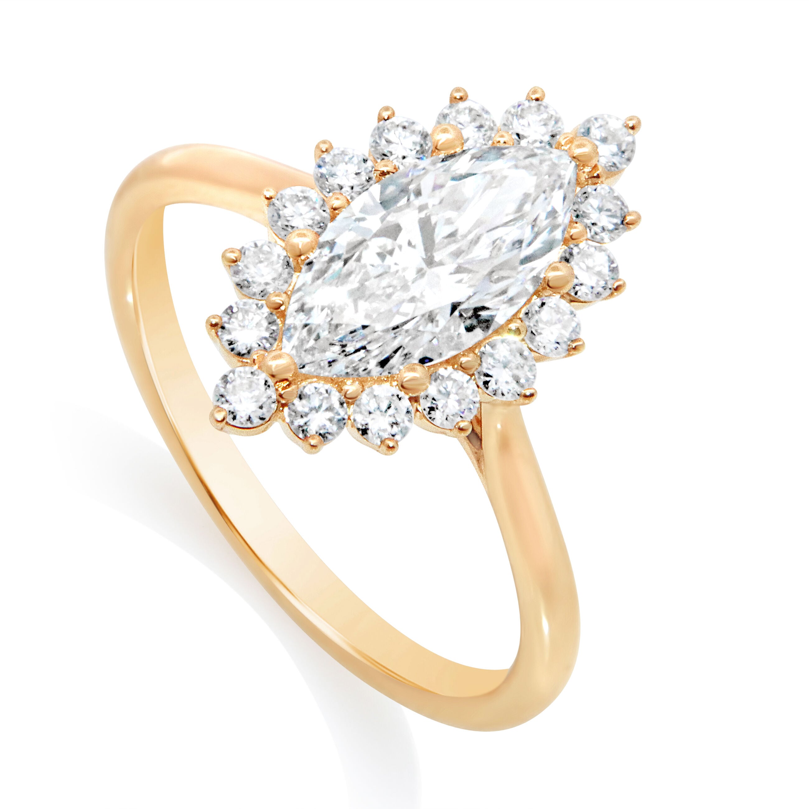 Melrose. Lab Grown 1 1/2ctw. Diamond Halo Engagement Ring in 14k