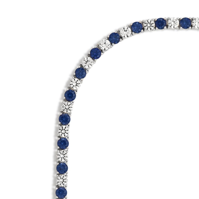 Created White & Blue Sapphire Gemstone Tennis Bracelet in Sterling Silver image number null
