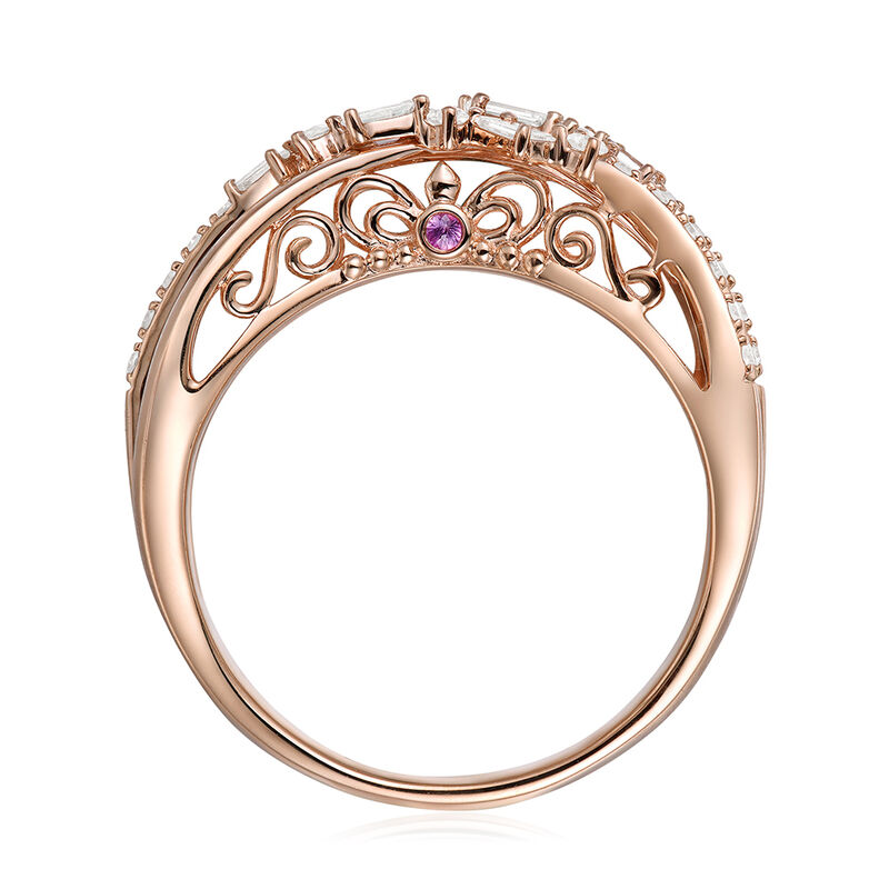 JK Crown® Round & Baguette Diamond Fashion Ring in 10k Rose Gold image number null