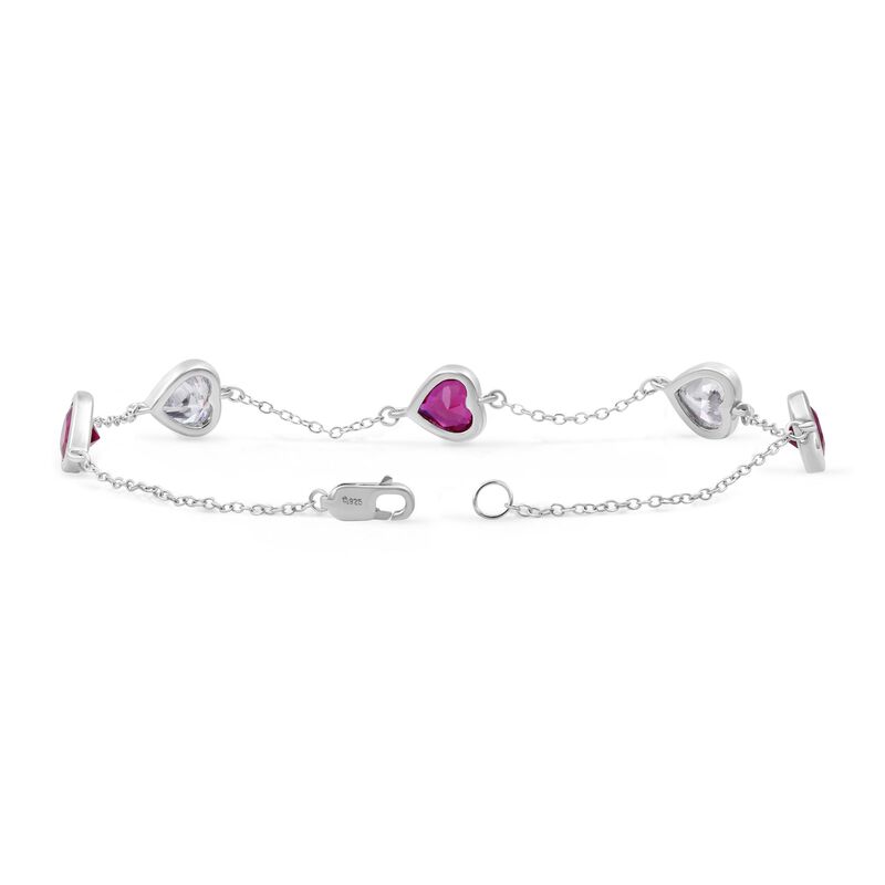 Heart Created Ruby & Created White Sapphire Bracelet in Sterling Silver image number null