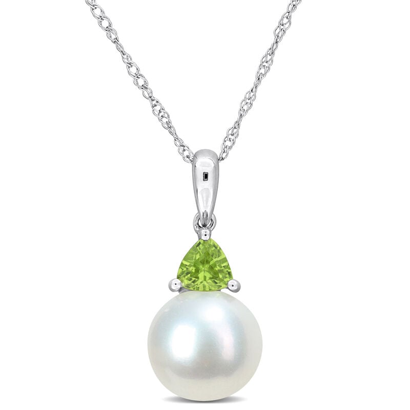 Peridot & Freshwater Cultured Pearl Necklace in 10k White Gold image number null