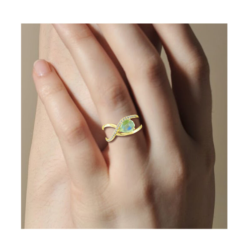 Pear-Shaped Moonstone & Diamond Ring in 10k Yellow Gold image number null